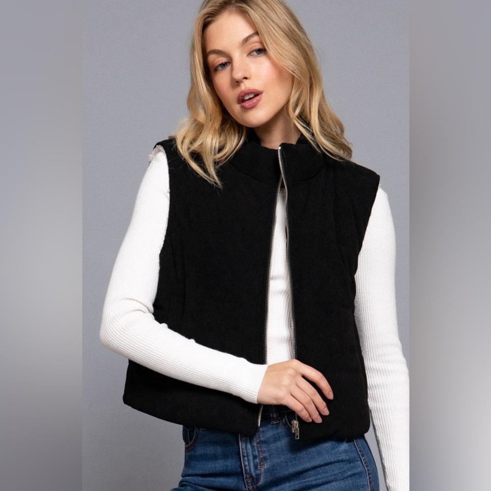 Corduroy Puffer Vest with Inner Faux Fur